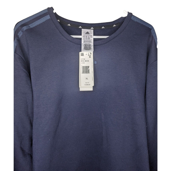 NEW Adidas Blue Crew Neck 3 Stripe Fleece Men's Sweatshirt Size XL Soft Gift - Picture 2 of 8